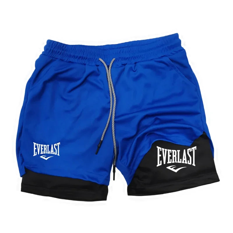Shorts deportivos 2 en 1 para hombre. Diseño de doble capa, ideales para running, gimnasio, fitness y entrenamiento. Cómodos, transpirables y perfectos para jogging y actividades deportivas.
