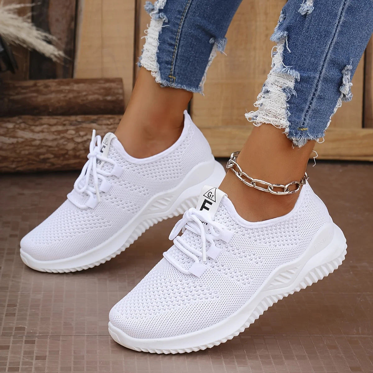 Zapatillas deportivas casuales para mujer de color liso, con parte superior de tejido de punto y suela suave. Ideales para correr, jugar al tenis, hacer ejercicio y viajar.