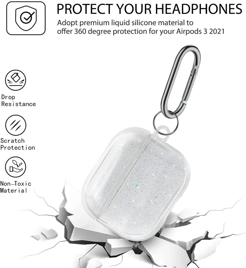 Funda de TPU suave con brillo y purpurina para auriculares, con llavero, compatible con AirPods Pro y AirPods de 1.ª, 2.ª, 3.ª y 4.ª generación (2024). Incluye accesorios de protección para el estuche.