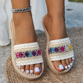 Zapatillas tipo chancla para mujer de exterior, planas, estilo diseñador, tallas grandes, sandalias bohemias de estilo étnico, con flecos decorativos, ideales para la playa. Chanclas deslizantes de moda para mujer.