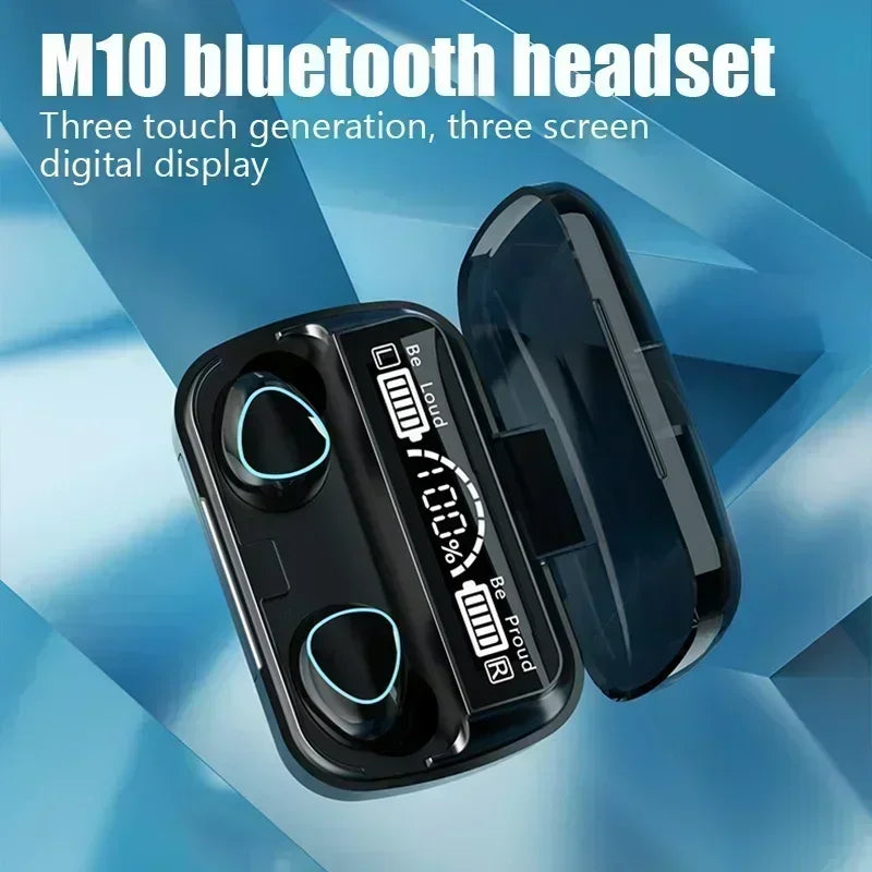 Auriculares Bluetooth TWS M10 manos libres con pantalla LED, sonido estéreo HiFi, audífonos inalámbricos, resistentes al agua e ideales para videojuegos, música y llamadas.