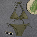 Leaves Print Swimsuit for Women,low Waist Drawstring Bikini,2-piece Swimwear,V-neck Susupender Backless Bathing Suit,beachwear