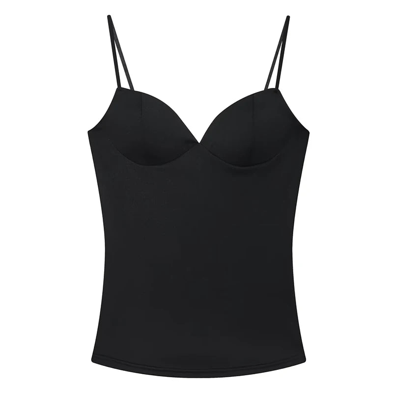 Top tipo corsé corto para mujer. Sin mangas, con tirantes y diseño ajustado tipo bodycon. Disponible en negro y marrón, con estilo bustier y espalda descubierta. Sexy, moderno y ideal para looks de verano o streetwear.