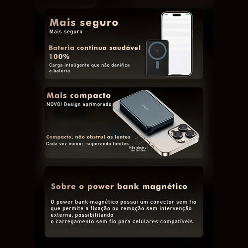 Batería externa magnética, cargador portátil, power bank recargable, batería portátil de alta capacidad y batería externa para cargar dispositivos móviles en cualquier lugar.