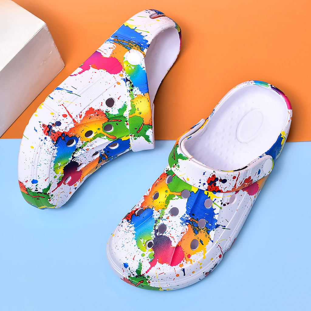 Couple Style Men's and Women's Clogs Sandals Slippers Inkjet Pattern Air Cushion Breathable Beach Sandals Outdoor Thick-Soled Mu