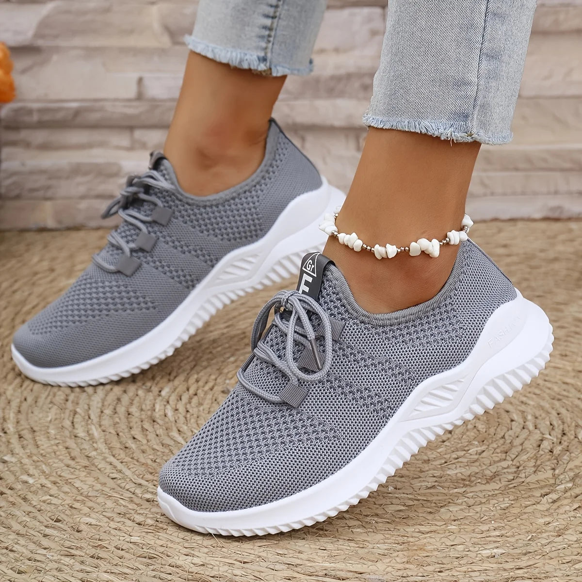 Zapatillas deportivas casuales para mujer de color liso, con parte superior de tejido de punto y suela suave. Ideales para correr, jugar al tenis, hacer ejercicio y viajar.