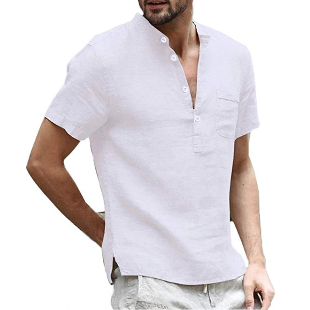 Nueva camiseta de manga corta para hombre, confeccionada en mezcla de algodón y lino. Diseño casual, ligero y transpirable, ideal para el verano. Cómoda y fresca para el uso diario, disponible en tallas de la S a la 3XL.