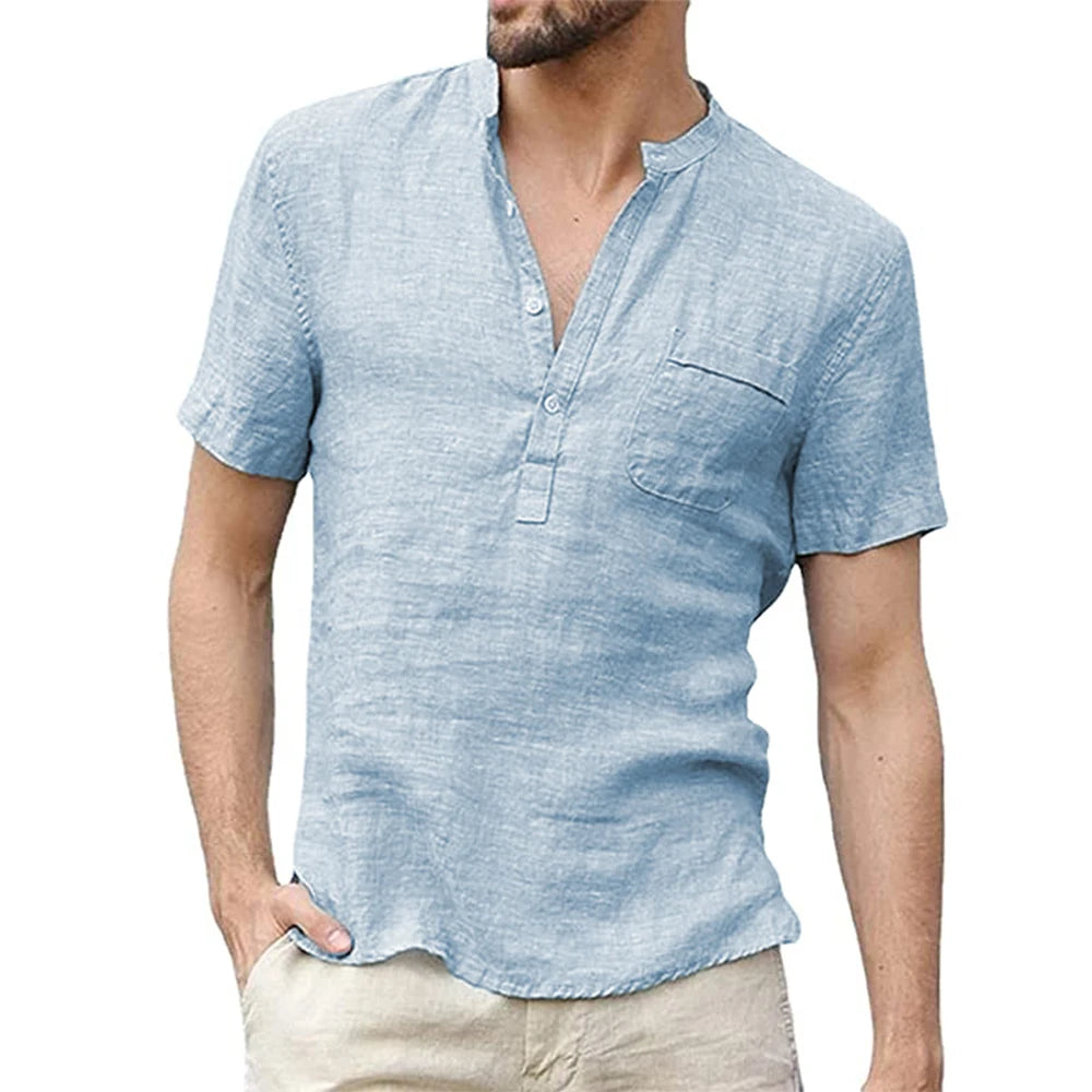 Nueva camiseta de manga corta para hombre, confeccionada en mezcla de algodón y lino. Diseño casual, ligero y transpirable, ideal para el verano. Cómoda y fresca para el uso diario, disponible en tallas de la S a la 3XL.