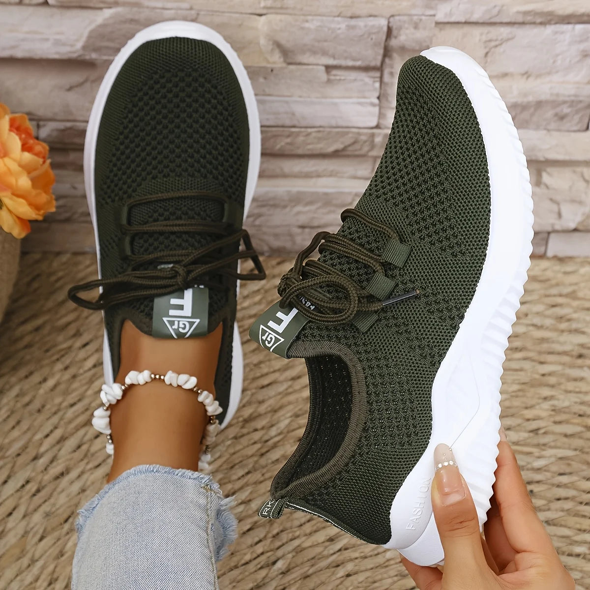 Zapatillas deportivas casuales para mujer de color liso, con parte superior de tejido de punto y suela suave. Ideales para correr, jugar al tenis, hacer ejercicio y viajar.