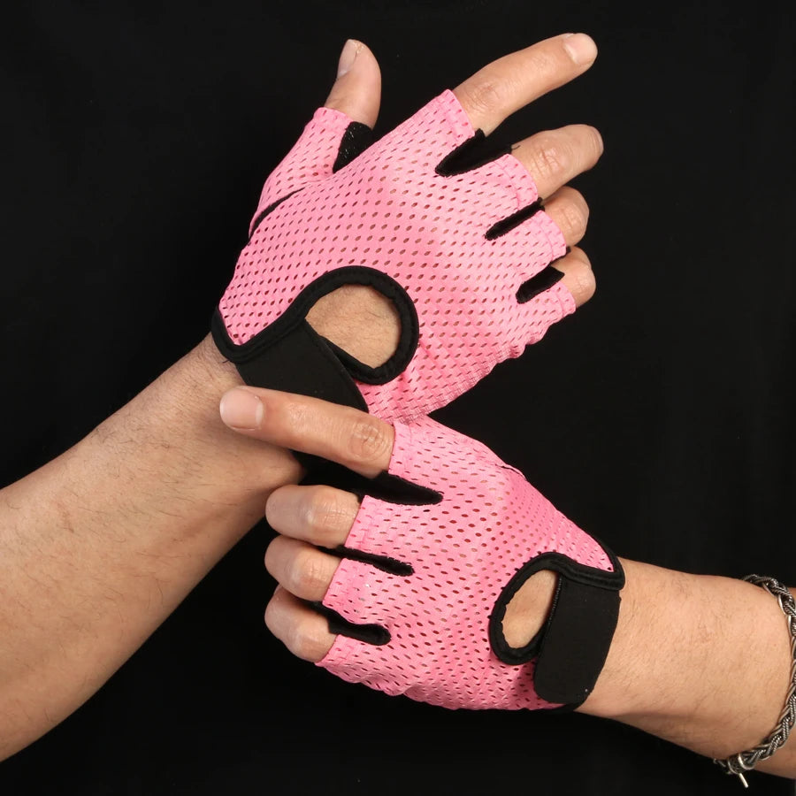 Guantes de medio dedo de verano de seda fría, transpirables, para gimnasio y fitness, para mujeres y hombres, con almohadilla antideslizante, guantes sin dedos para ciclismo y bicicleta.