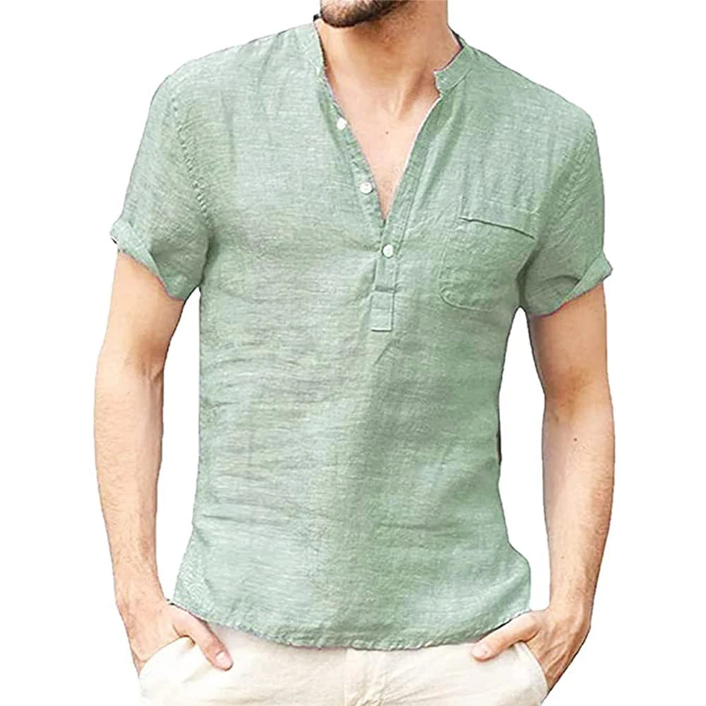 Nueva camiseta de manga corta para hombre, confeccionada en mezcla de algodón y lino. Diseño casual, ligero y transpirable, ideal para el verano. Cómoda y fresca para el uso diario, disponible en tallas de la S a la 3XL.