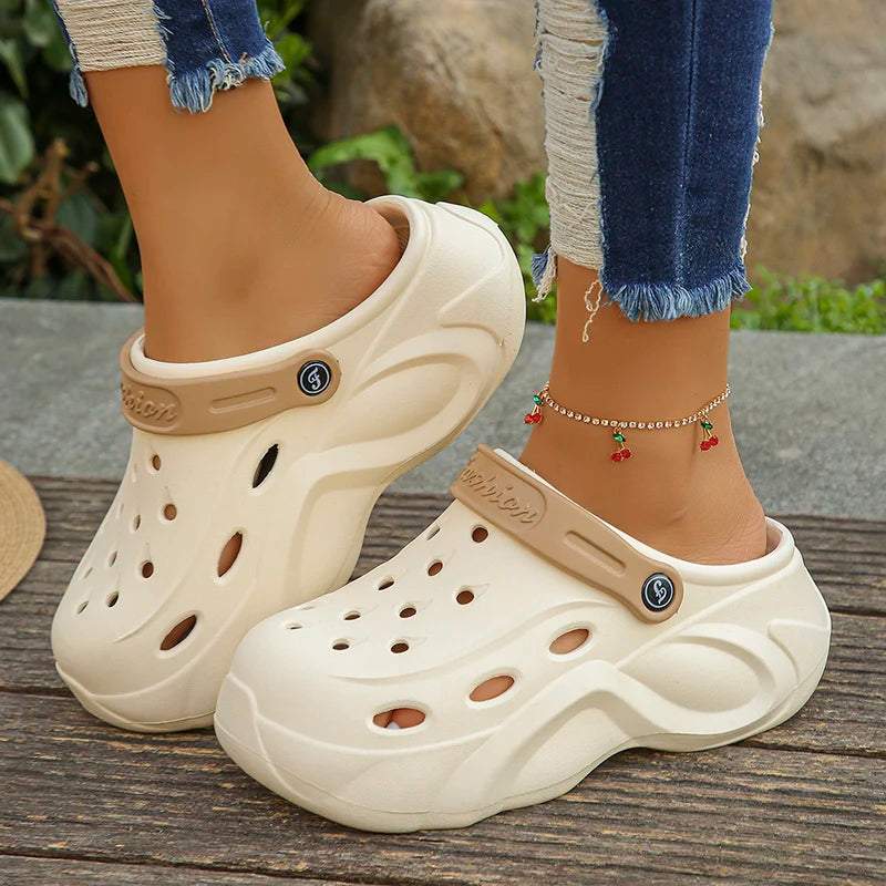 Sandalias tipo zueco de plataforma gruesa para mujer, verano 2024, con suela gruesa y suave, ideales para la playa o el jardín. Chanclas de cuña de EVA antideslizantes para mujer.