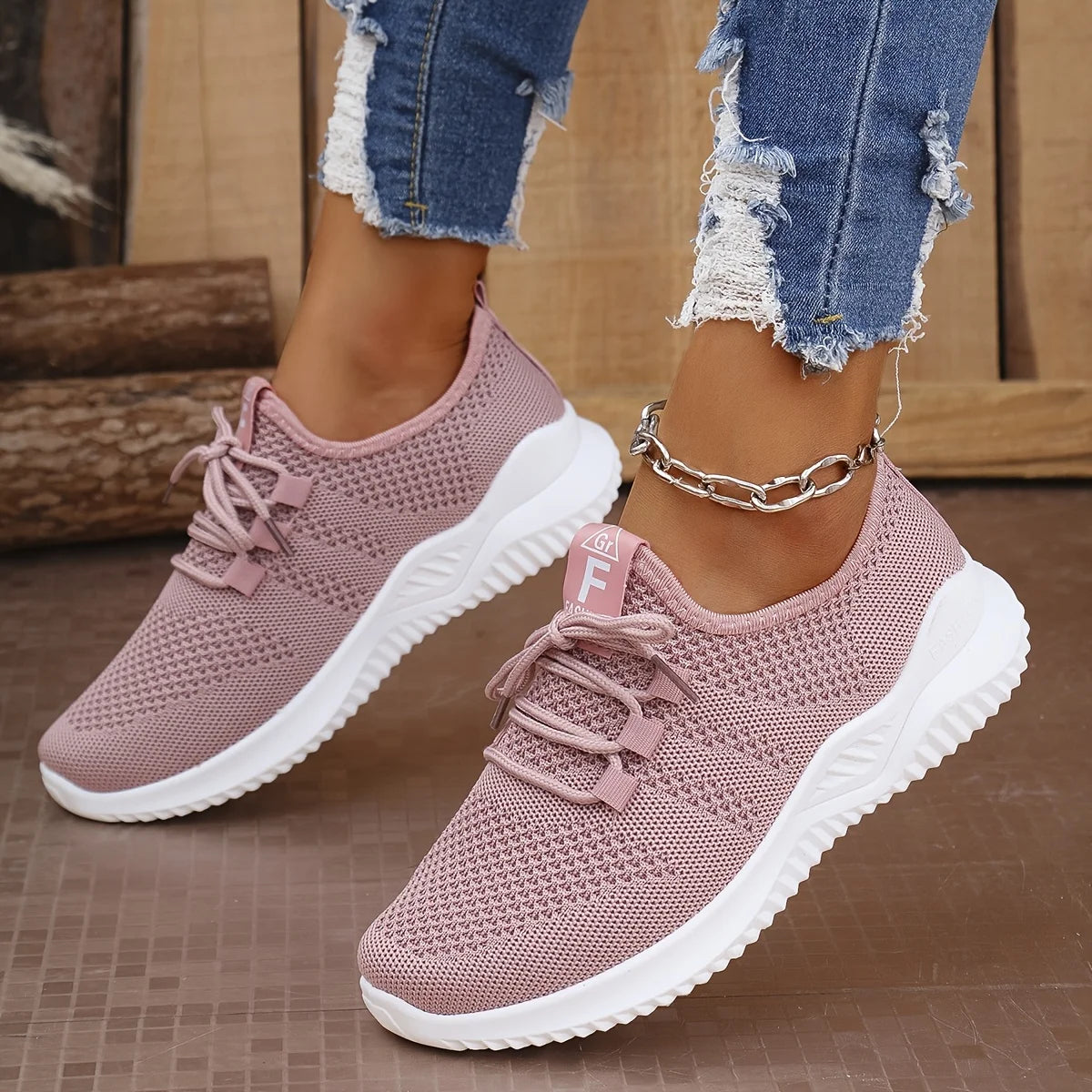 Zapatillas deportivas casuales para mujer de color liso, con parte superior de tejido de punto y suela suave. Ideales para correr, jugar al tenis, hacer ejercicio y viajar.