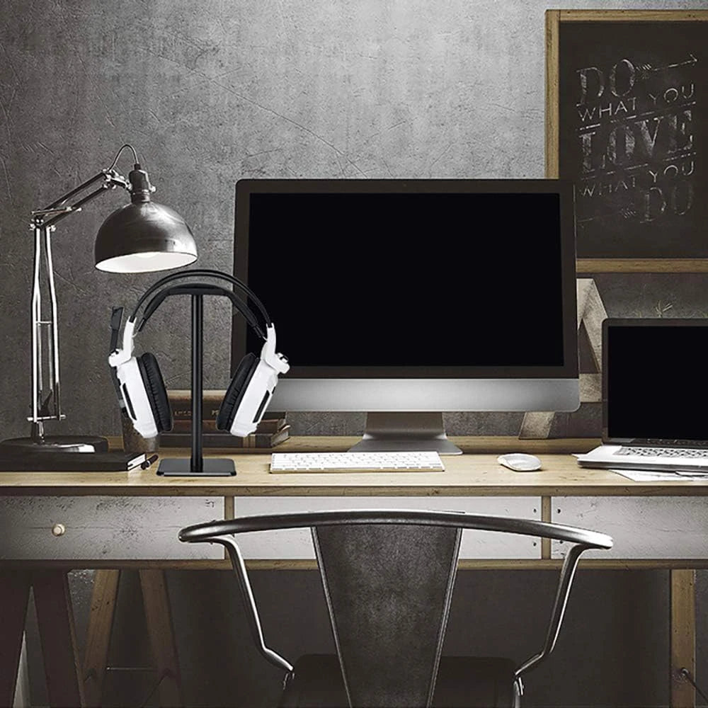 Nuevo soporte para auriculares en color blanco y negro, desmontable, ideal para computadoras y equipos de videojuegos. Base universal de escritorio para almacenar y exhibir audífonos de forma práctica y organizada.