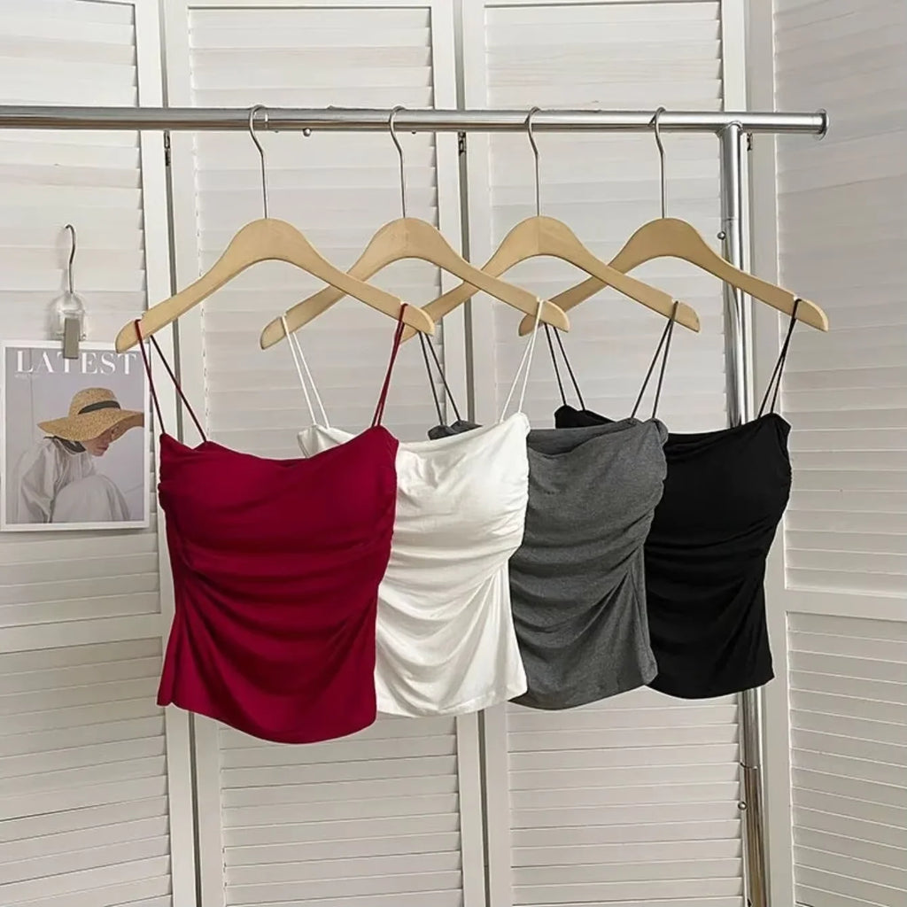 Top halter para mujer con sujetador integrado y tejido elástico. Ideal para la playa, el uso diario y looks casuales. Diseño de verano inspirado en la moda coreana, cómodo, moderno y en tendencia.